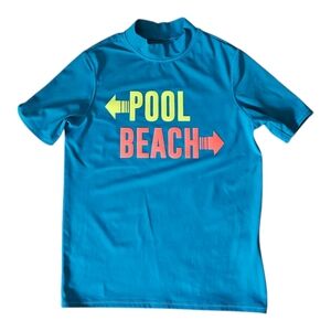 Lands' End Rash Guard Swim Shirt Kid's Small/8 Short Sleeve Blue